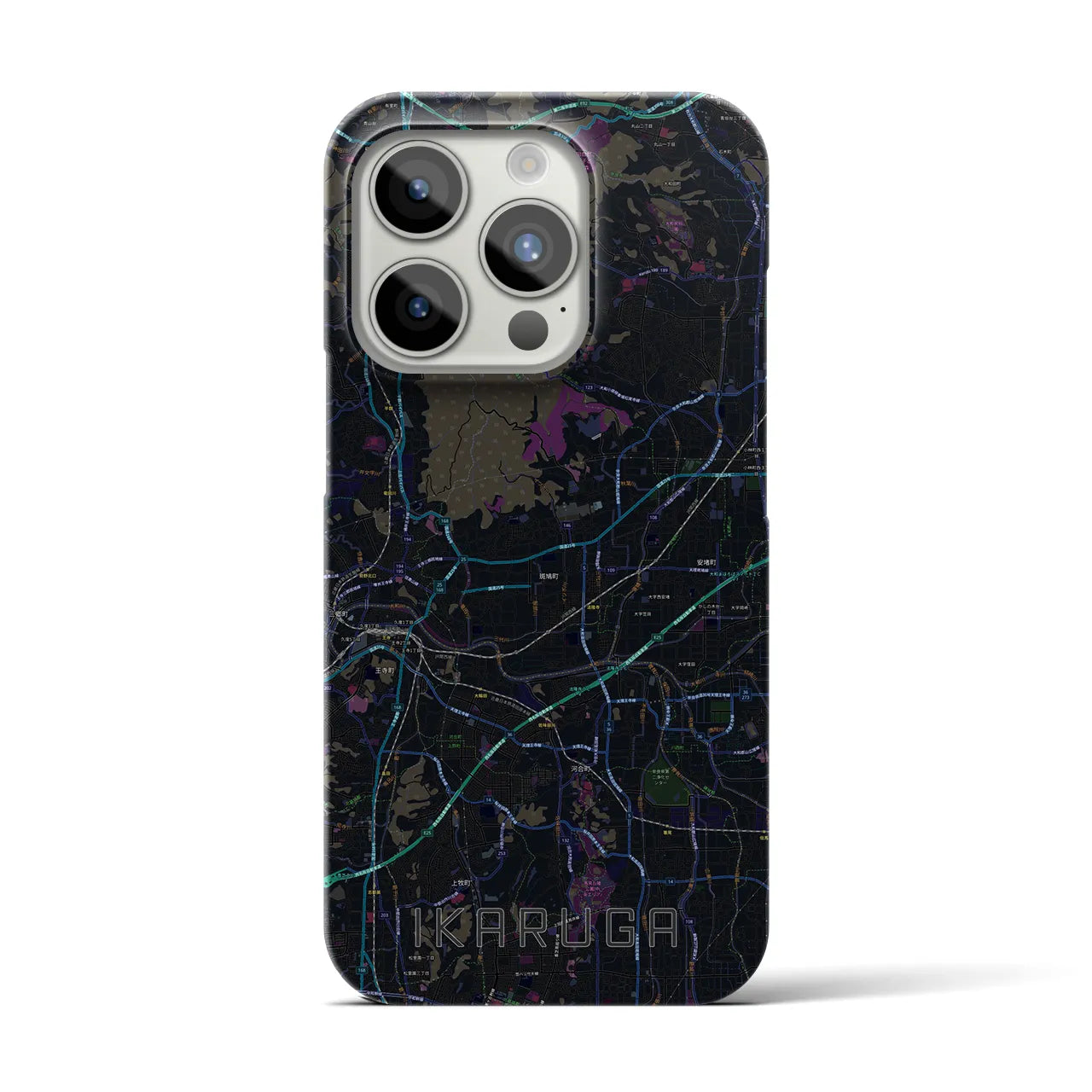 【斑鳩】地図柄iPhoneケース（バックカバータイプ・ブラック）iPhone 15 Pro 用
