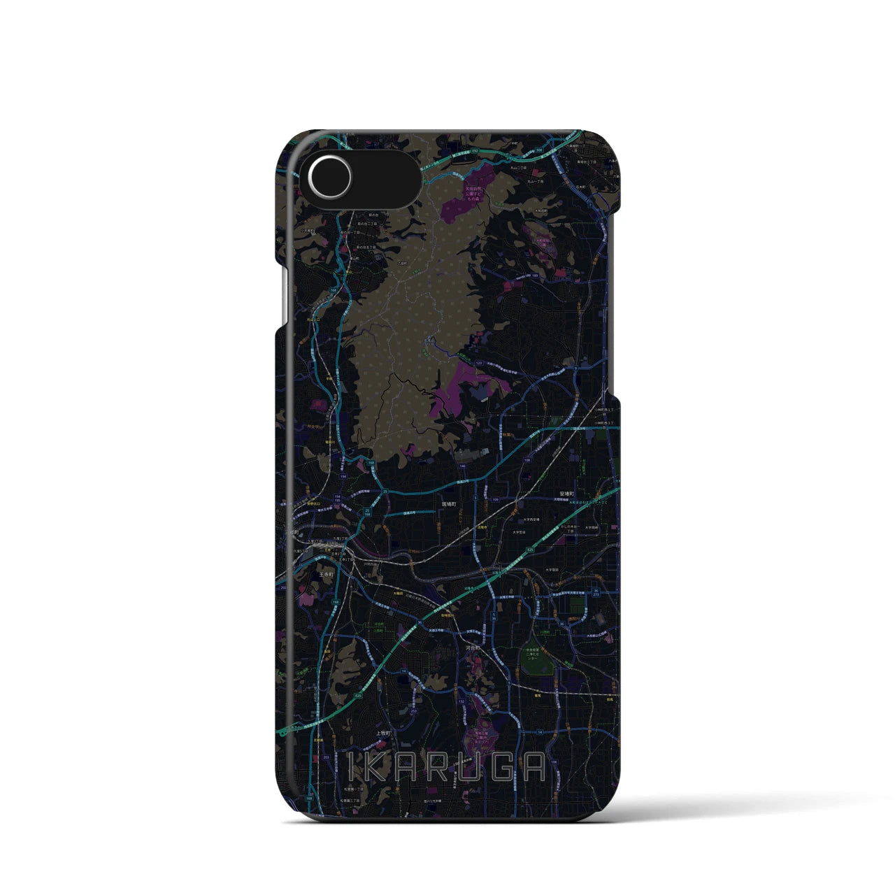 【斑鳩】地図柄iPhoneケース（バックカバータイプ・ブラック）iPhone SE（第3 / 第2世代） / 8 / 7 / 6s / 6 用