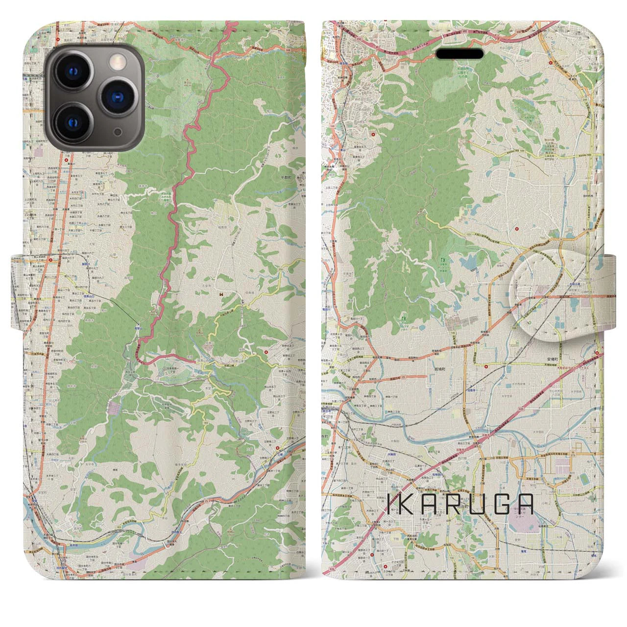 【斑鳩】地図柄iPhoneケース（手帳両面タイプ・ナチュラル）iPhone 11 Pro Max 用