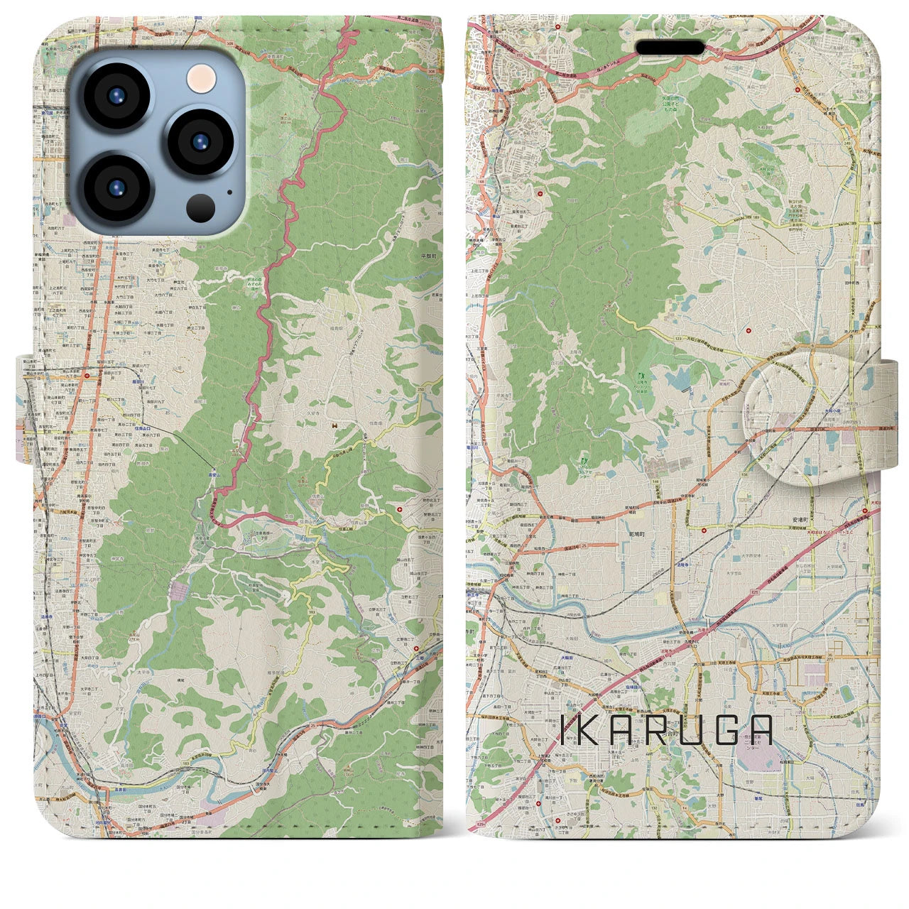 【斑鳩】地図柄iPhoneケース（手帳両面タイプ・ナチュラル）iPhone 13 Pro Max 用