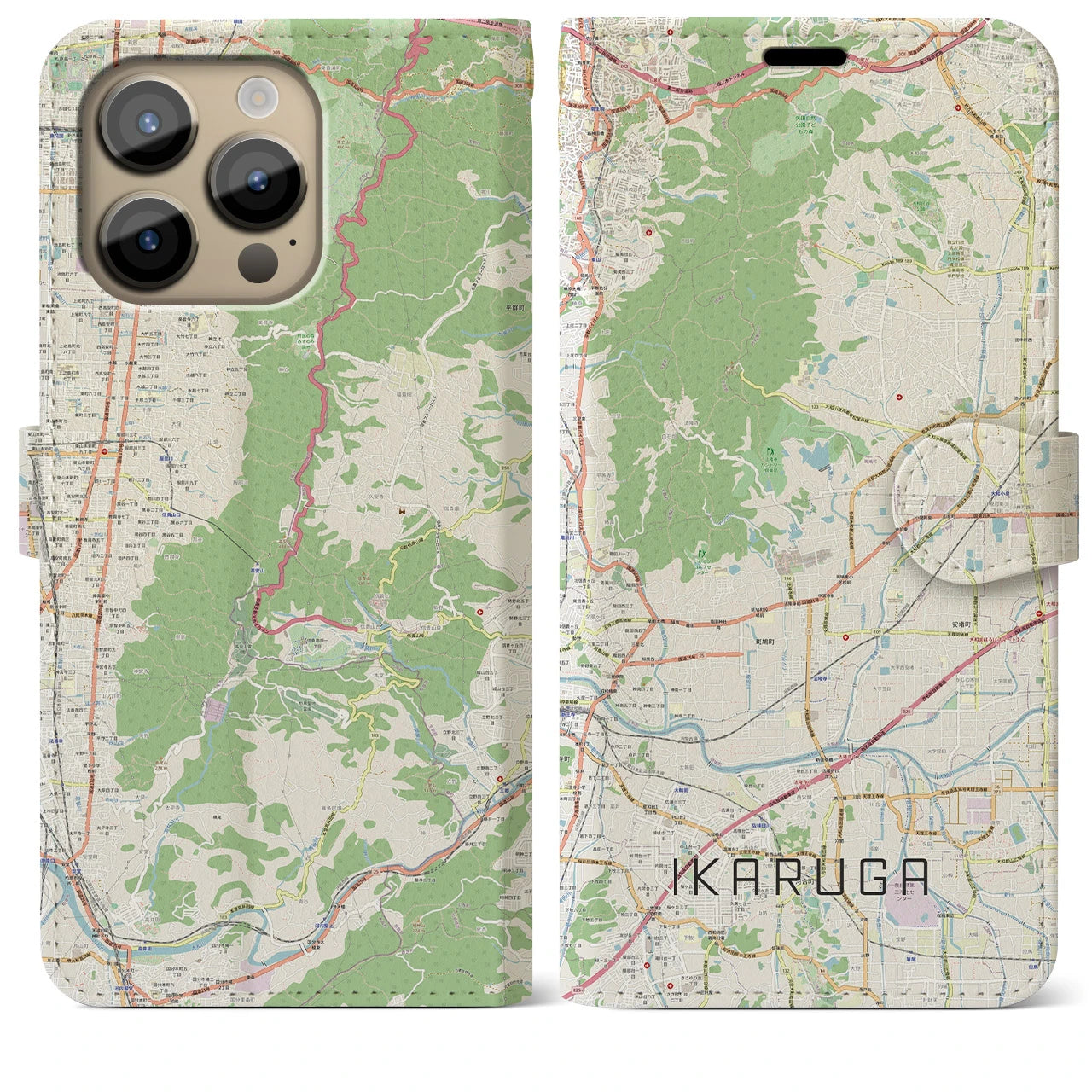 【斑鳩】地図柄iPhoneケース（手帳両面タイプ・ナチュラル）iPhone 14 Pro Max 用