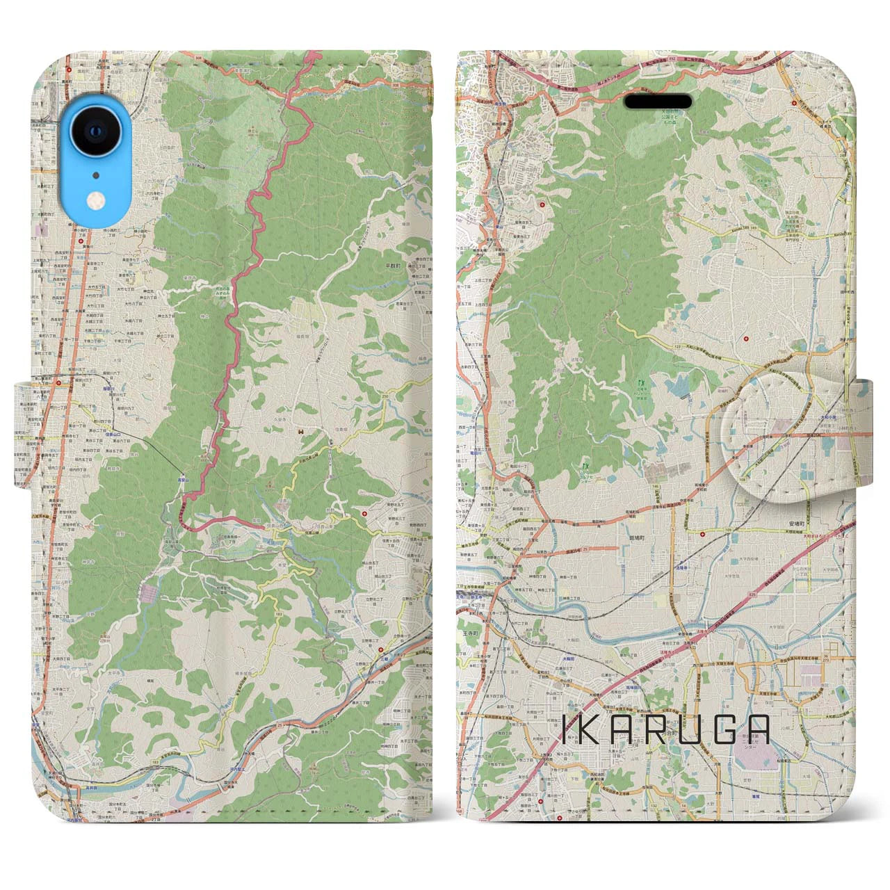 【斑鳩】地図柄iPhoneケース（手帳両面タイプ・ナチュラル）iPhone XR 用
