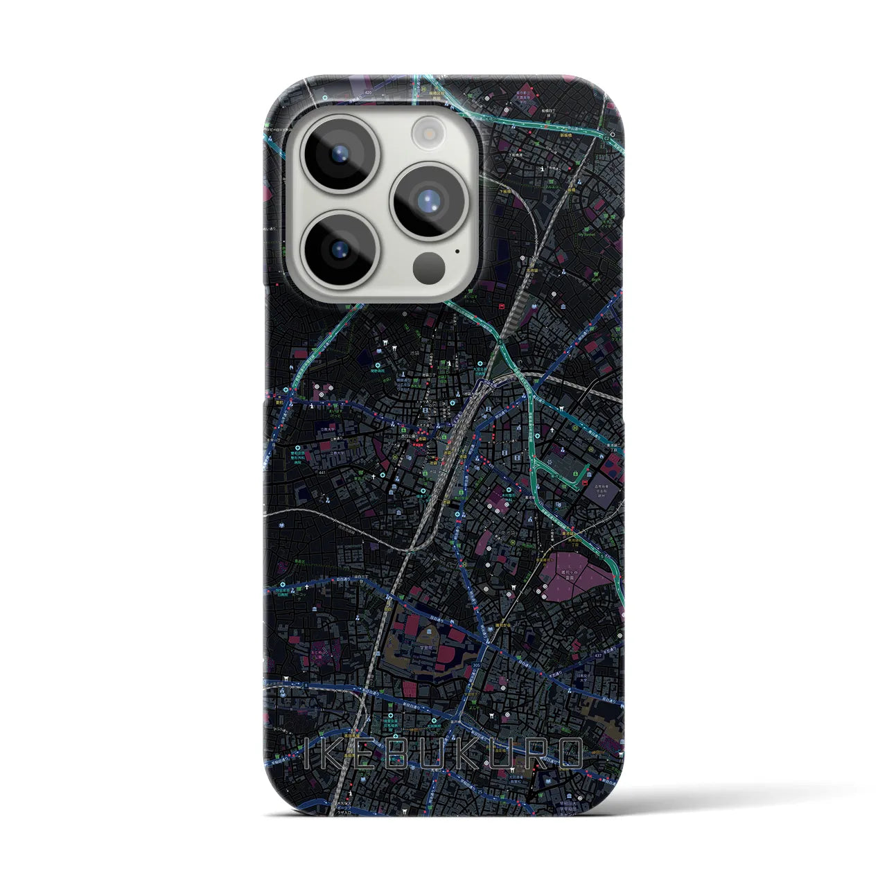 【池袋】地図柄iPhoneケース（バックカバータイプ・ブラック）iPhone 15 Pro 用