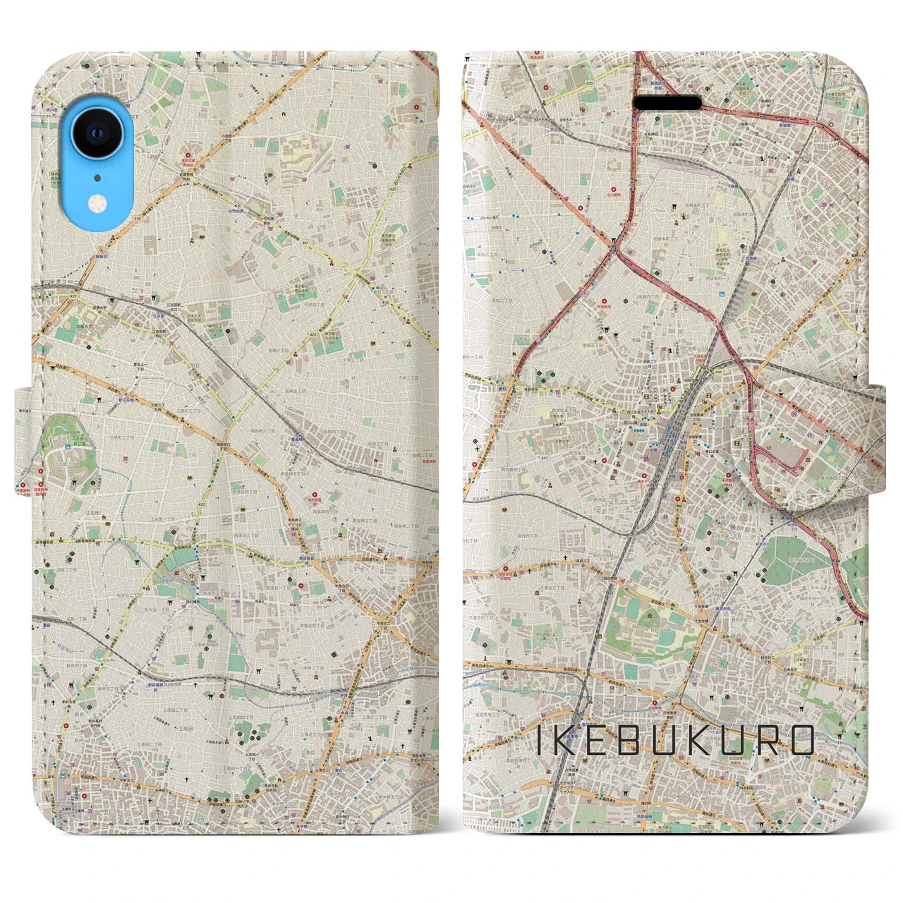 【池袋】地図柄iPhoneケース（手帳両面タイプ・ナチュラル）iPhone XR 用