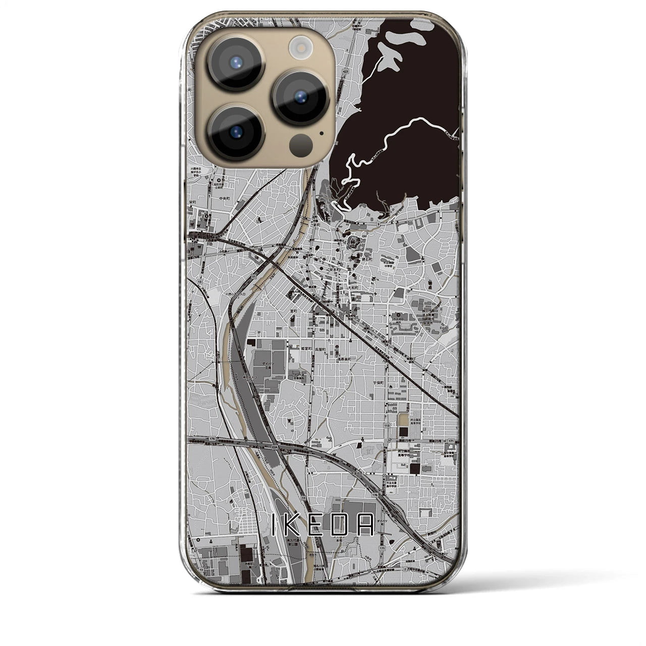【池田】地図柄iPhoneケース（クリアタイプ・モノトーン）iPhone 14 Pro Max 用
