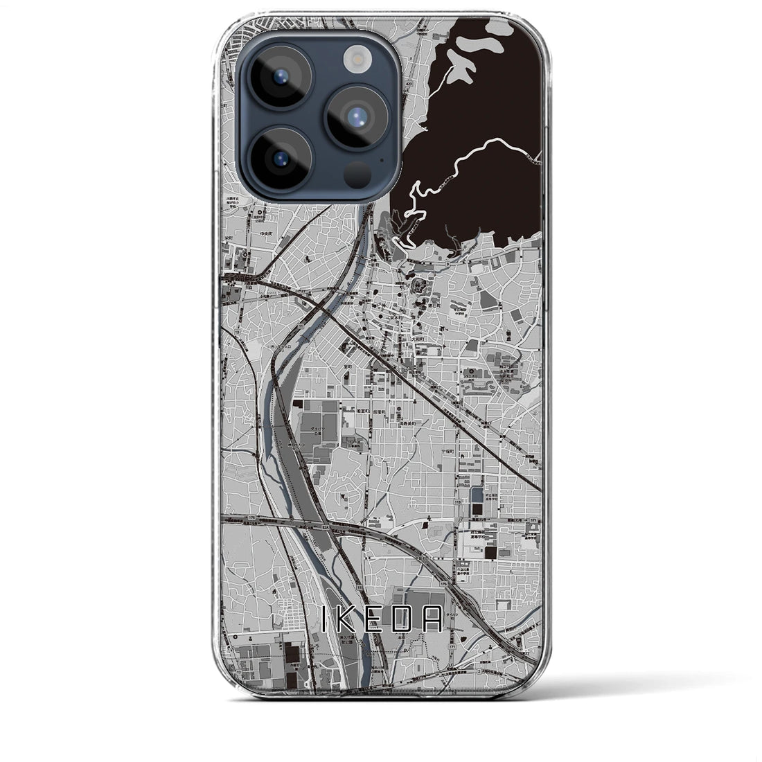 【池田】地図柄iPhoneケース（クリアタイプ・モノトーン）iPhone 15 Pro Max 用
