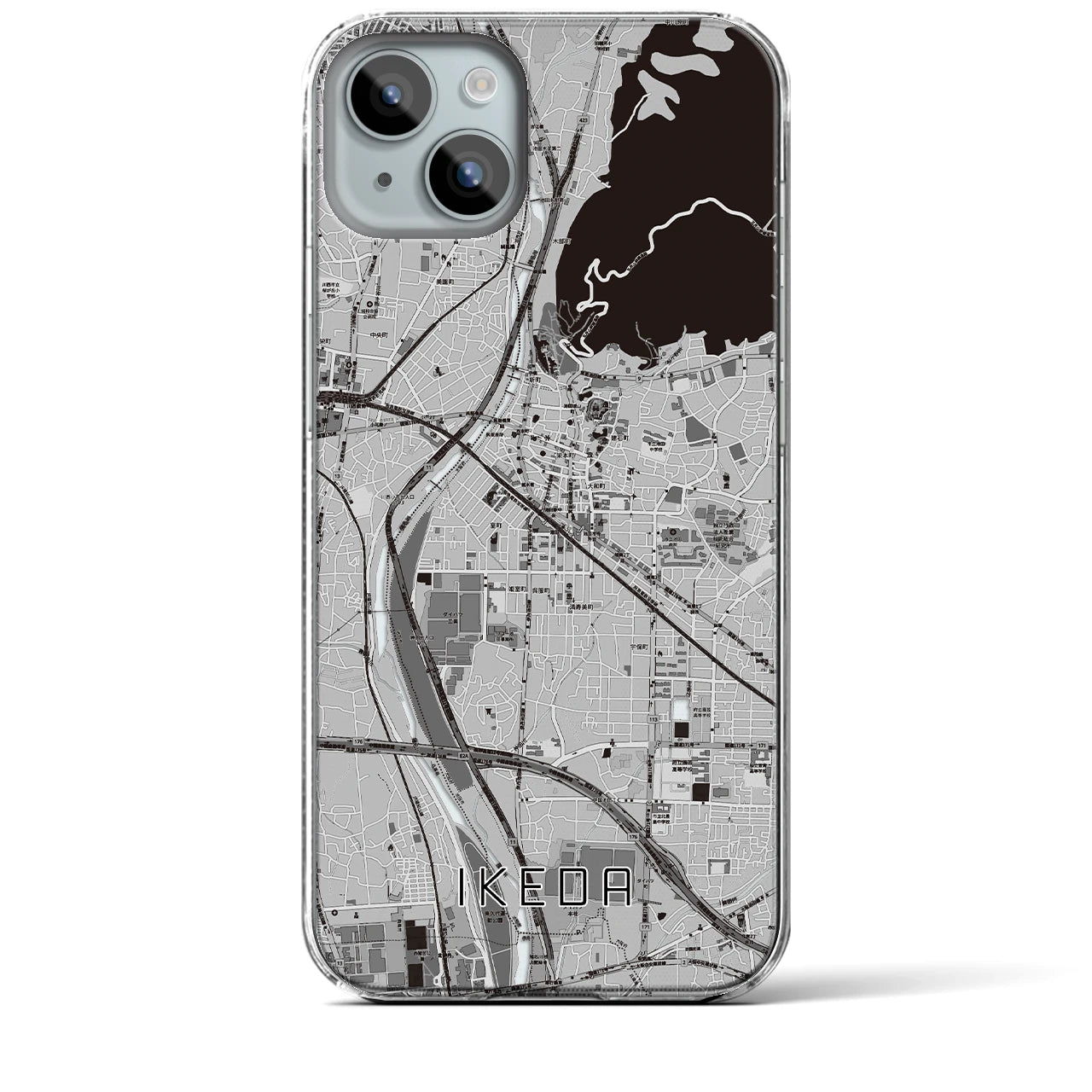 【池田】地図柄iPhoneケース（クリアタイプ・モノトーン）iPhone 15 Plus 用