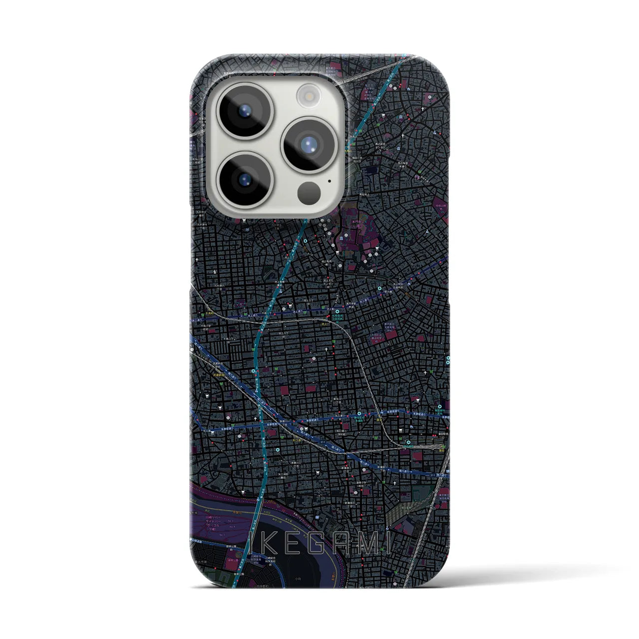 【池上】地図柄iPhoneケース（バックカバータイプ・ブラック）iPhone 15 Pro 用