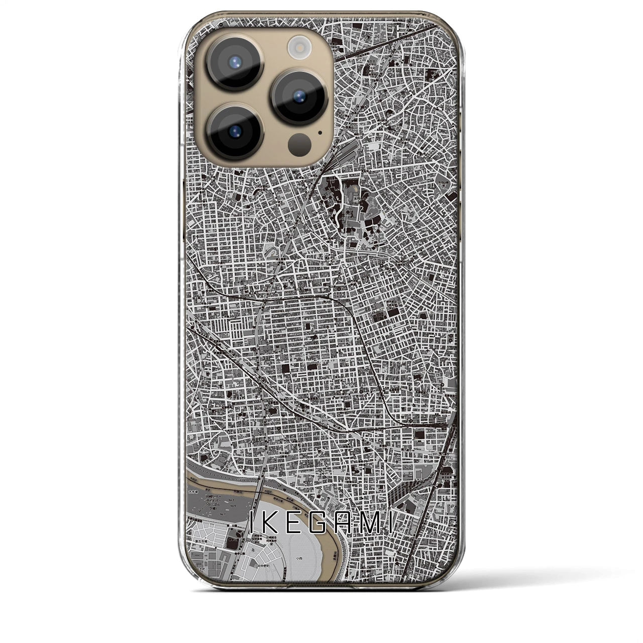 【池上】地図柄iPhoneケース（クリアタイプ・モノトーン）iPhone 14 Pro Max 用
