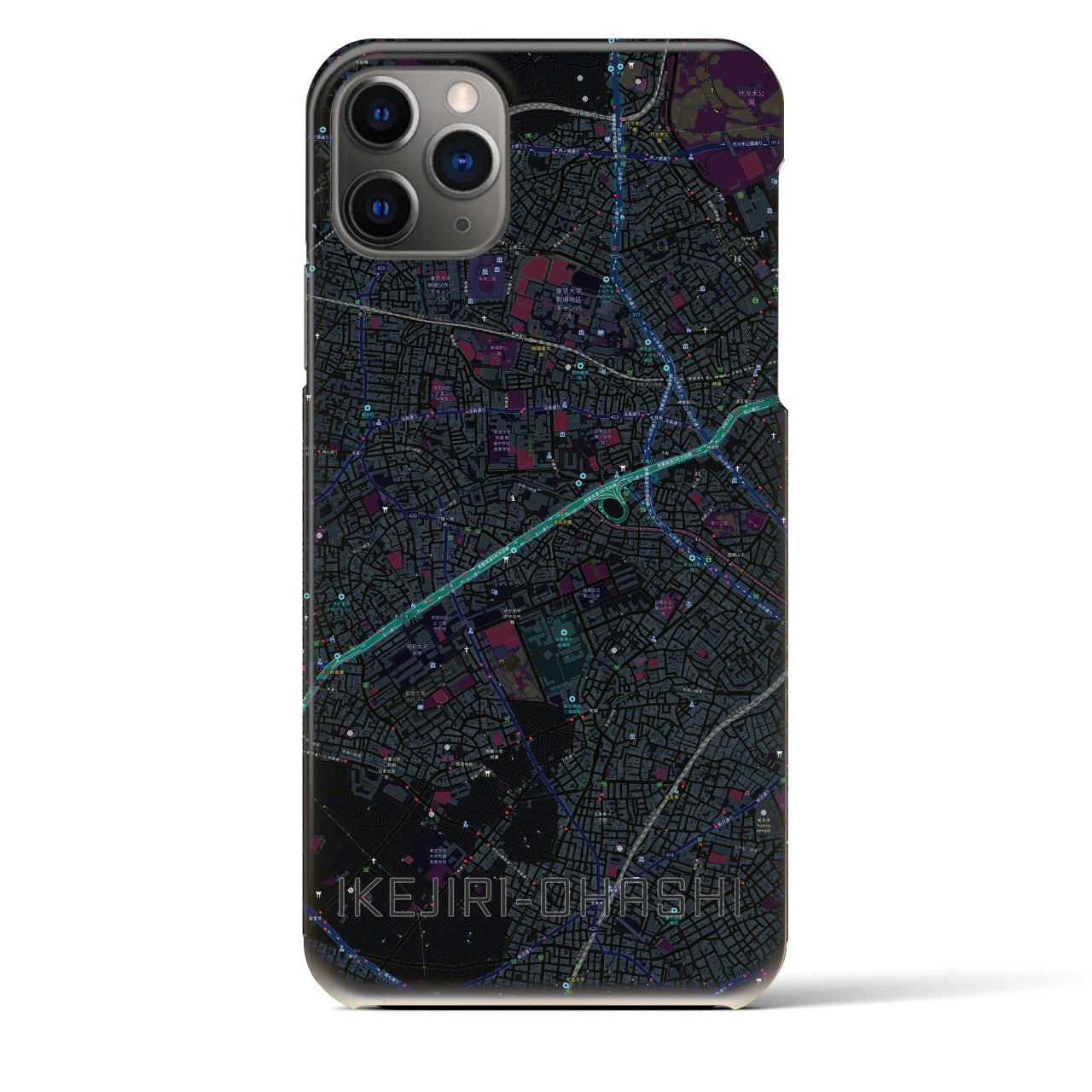 【池尻大橋】地図柄iPhoneケース（バックカバータイプ・ブラック）iPhone 11 Pro Max 用