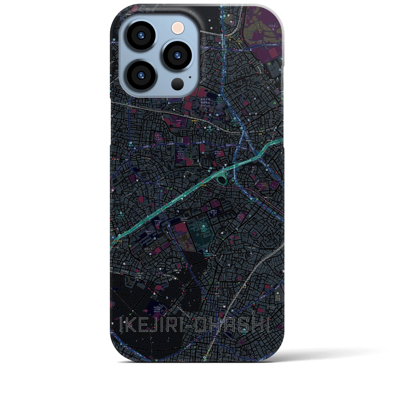 【池尻大橋】地図柄iPhoneケース（バックカバータイプ・ブラック）iPhone 13 Pro Max 用