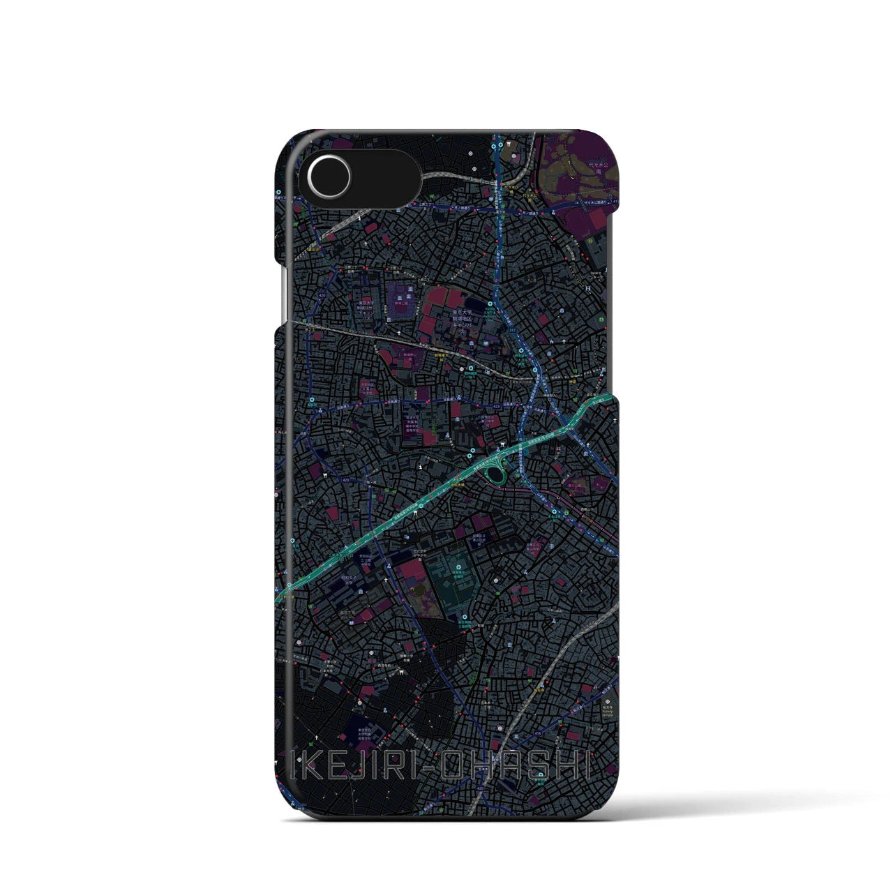 【池尻大橋】地図柄iPhoneケース（バックカバータイプ・ブラック）iPhone SE（第3 / 第2世代） / 8 / 7 / 6s / 6 用