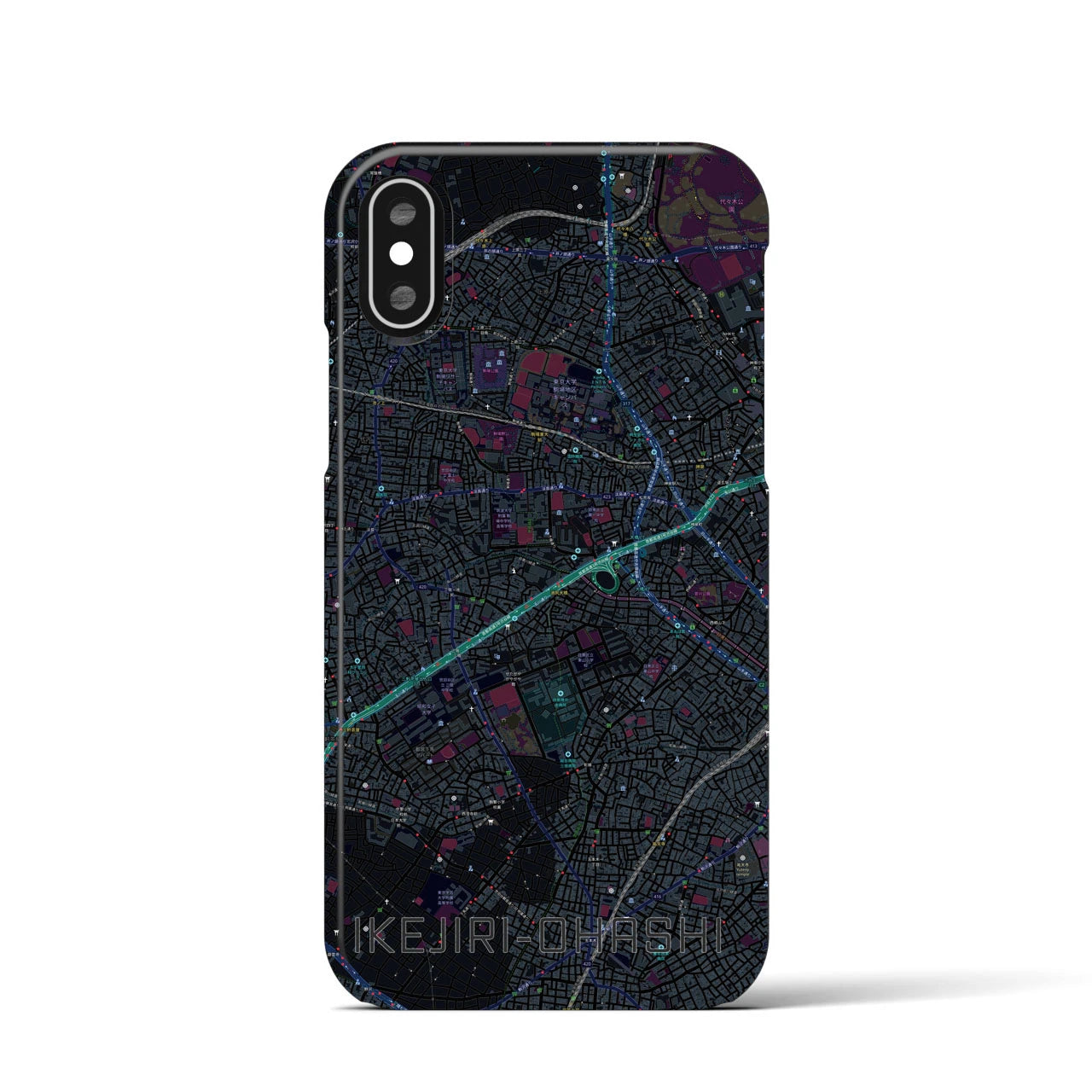 【池尻大橋】地図柄iPhoneケース（バックカバータイプ・ブラック）iPhone XS / X 用