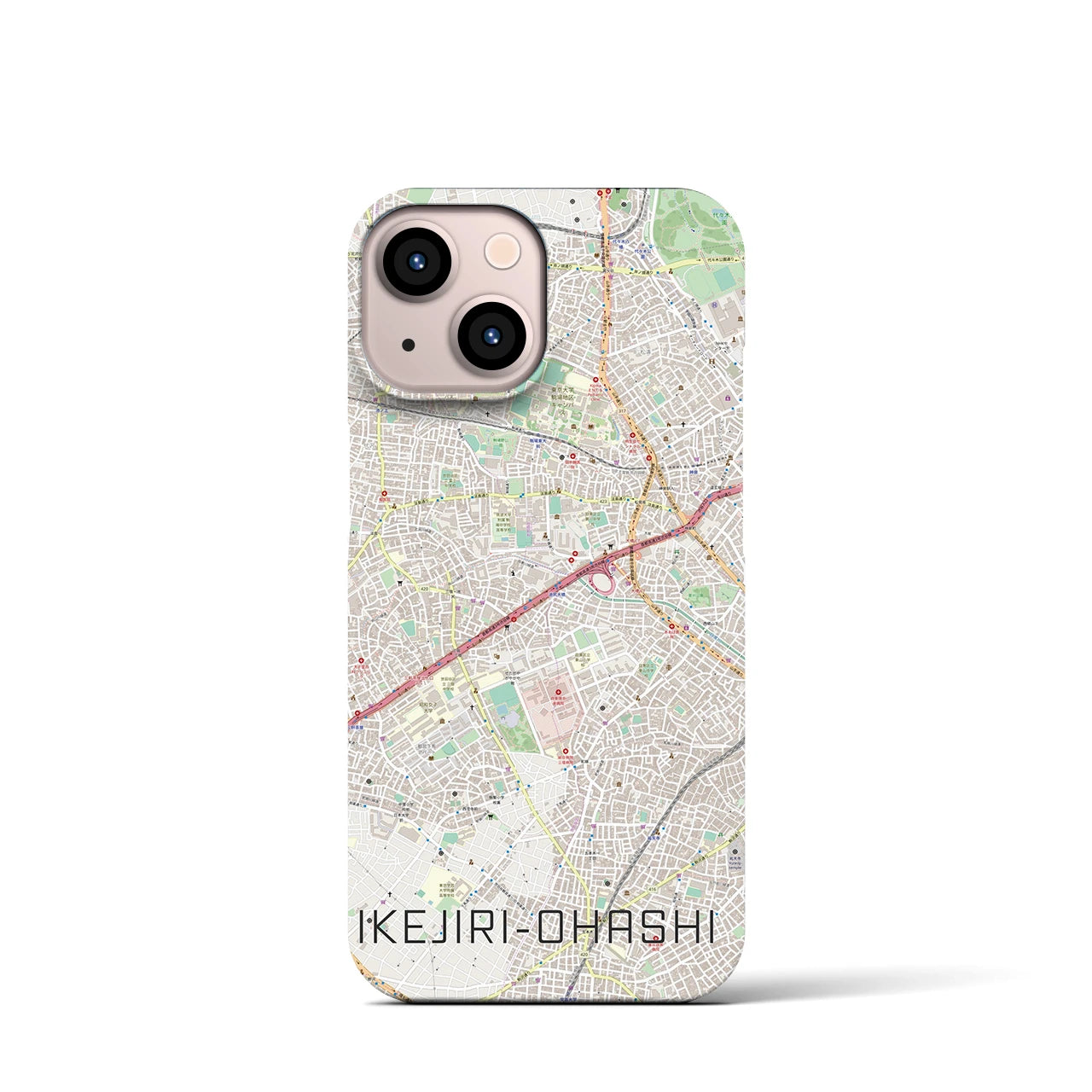 【池尻大橋】地図柄iPhoneケース（バックカバータイプ・ナチュラル）iPhone 13 mini 用