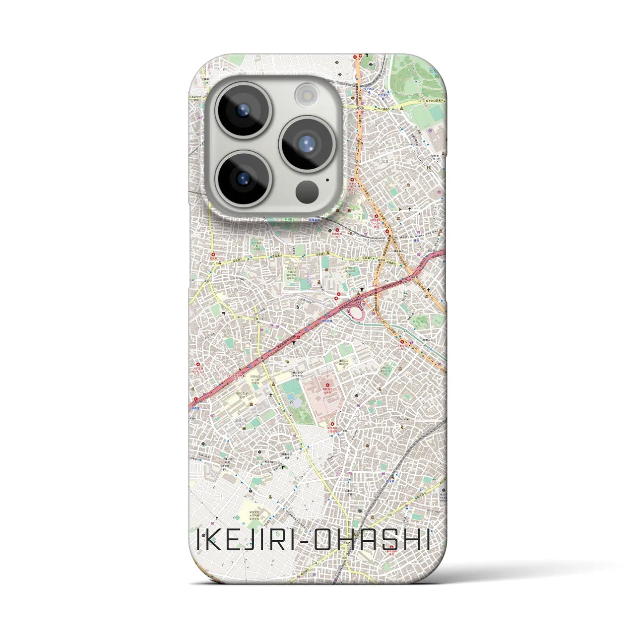 【池尻大橋】地図柄iPhoneケース（バックカバータイプ・ナチュラル）iPhone 15 Pro 用