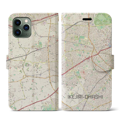 【池尻大橋】地図柄iPhoneケース（手帳両面タイプ・ナチュラル）iPhone 11 Pro 用