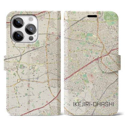 【池尻大橋】地図柄iPhoneケース（手帳両面タイプ・ナチュラル）iPhone 14 Pro 用