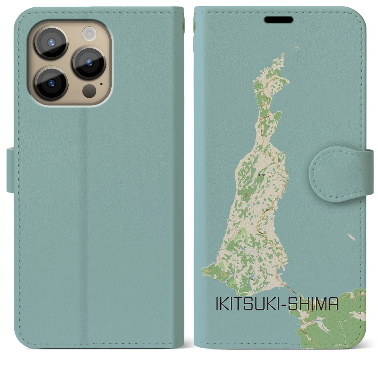 【生月島】地図柄iPhoneケース（手帳両面タイプ・ナチュラル）iPhone 14 Pro Max 用
