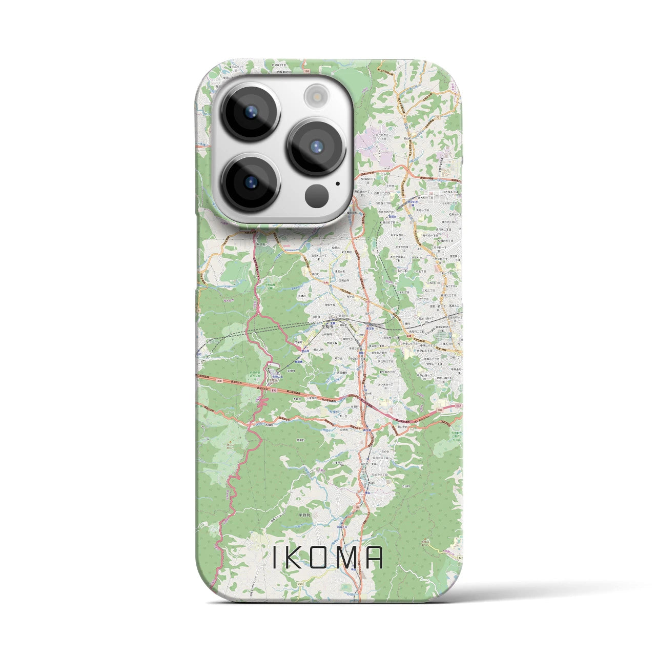 【生駒】地図柄iPhoneケース（バックカバータイプ・ナチュラル）iPhone 14 Pro 用