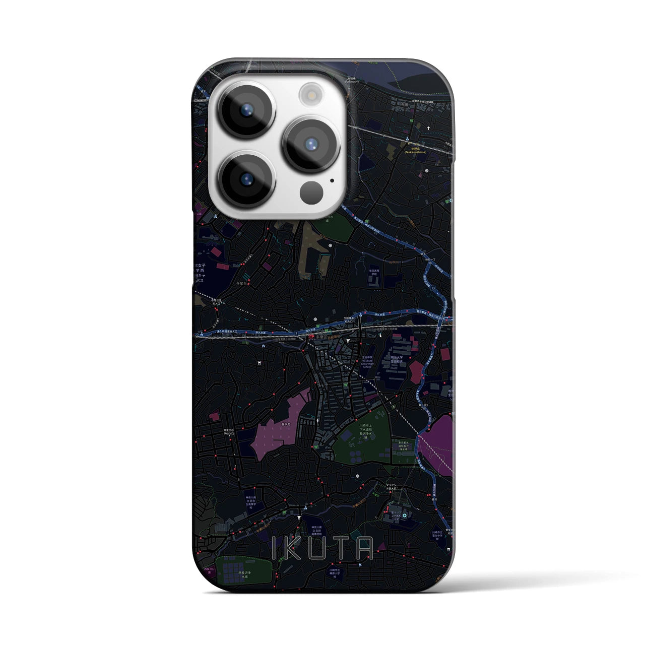 【生田】地図柄iPhoneケース（バックカバータイプ・ブラック）iPhone 14 Pro 用