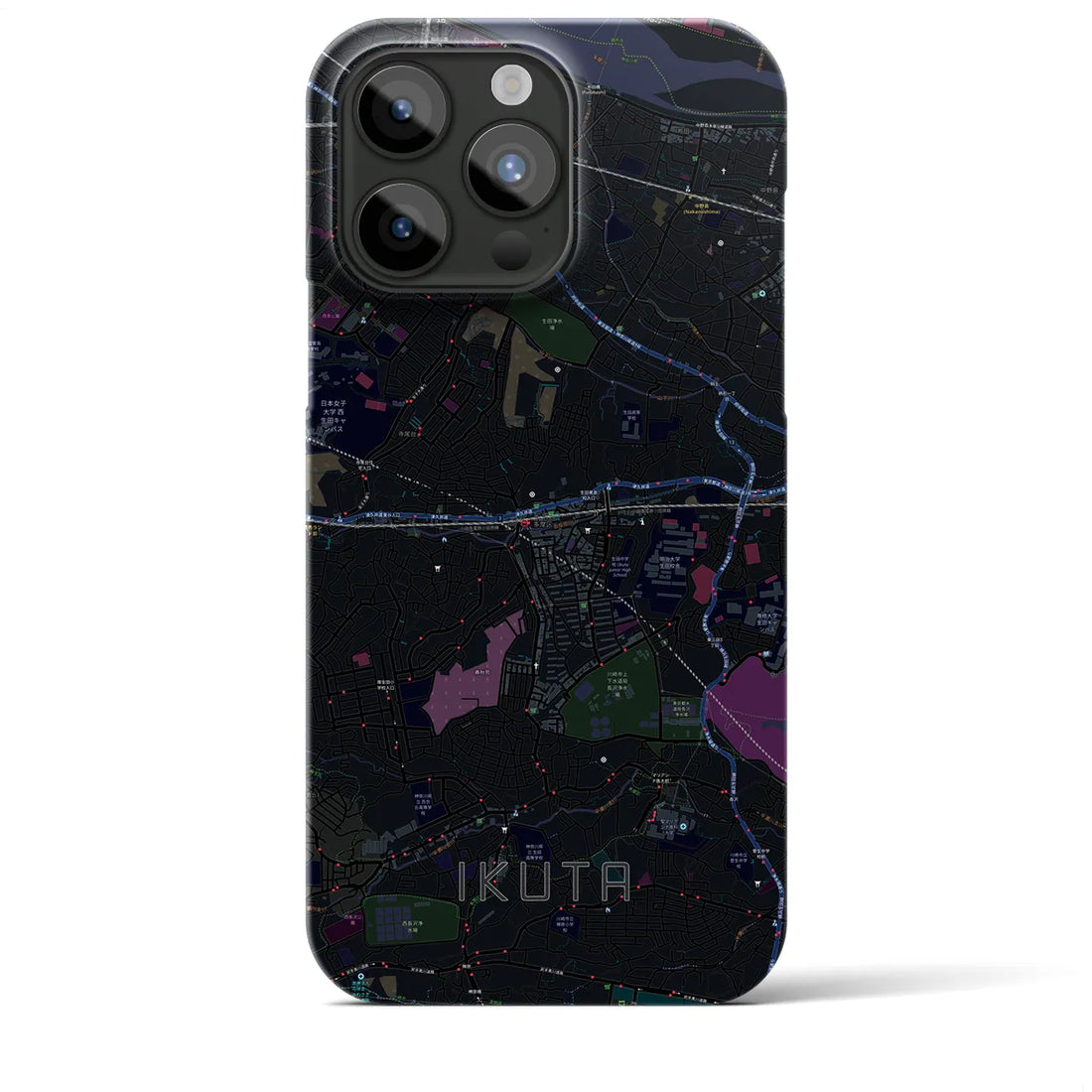 【生田】地図柄iPhoneケース（バックカバータイプ・ブラック）iPhone 15 Pro Max 用