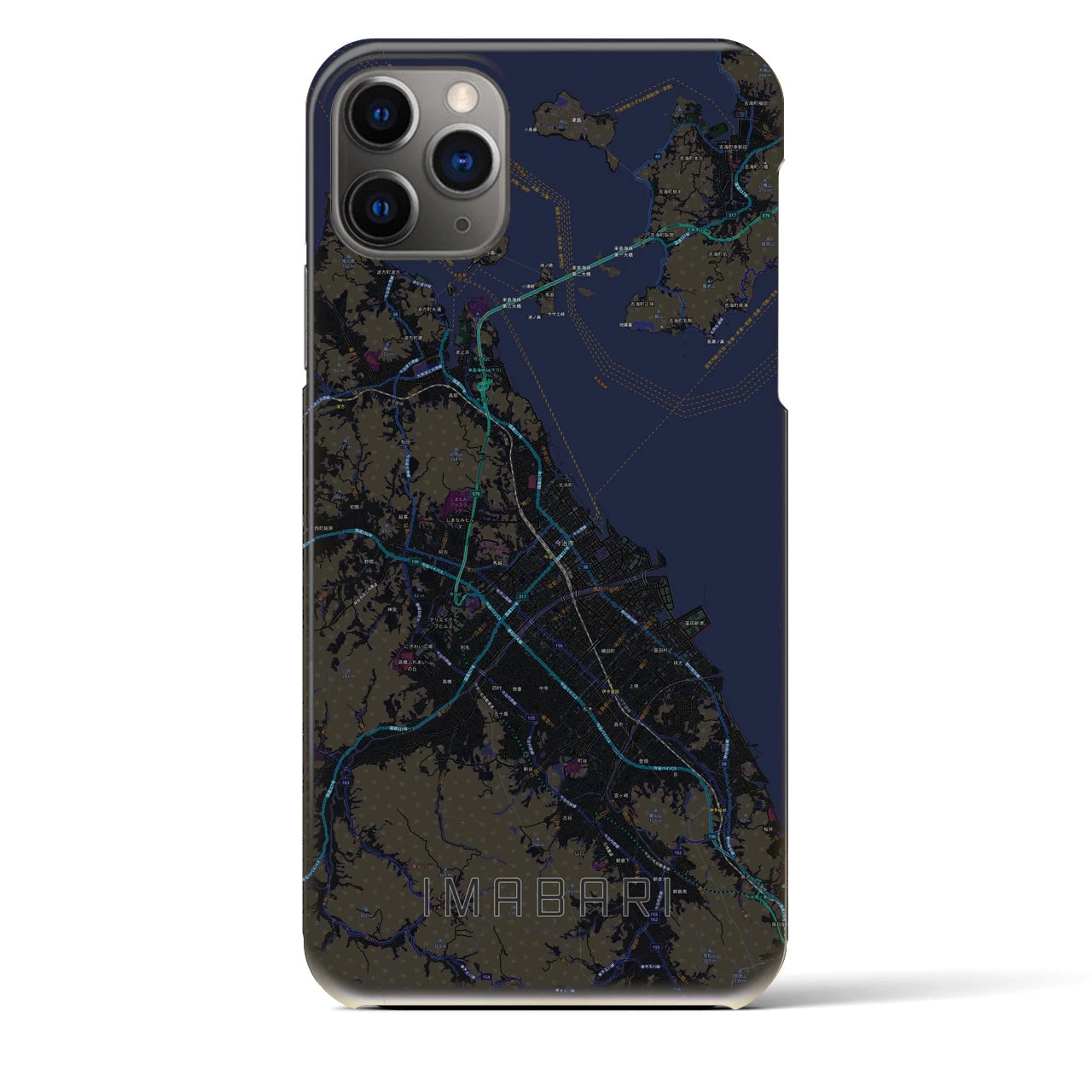【今治2】地図柄iPhoneケース（バックカバータイプ・ブラック）iPhone 11 Pro Max 用