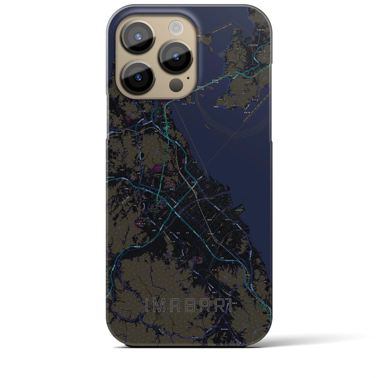 【今治2】地図柄iPhoneケース（バックカバータイプ・ブラック）iPhone 14 Pro Max 用