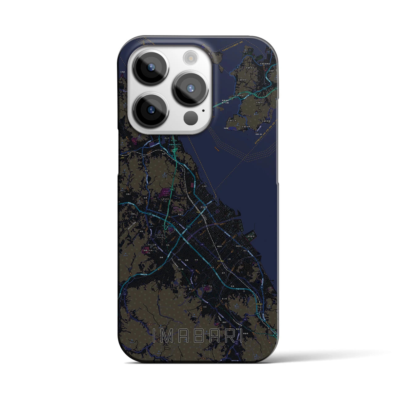 【今治2】地図柄iPhoneケース（バックカバータイプ・ブラック）iPhone 14 Pro 用