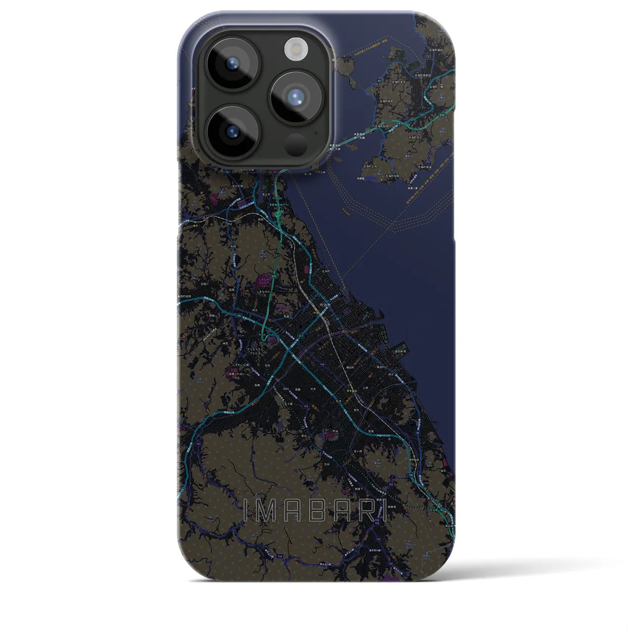 【今治2】地図柄iPhoneケース（バックカバータイプ・ブラック）iPhone 15 Pro Max 用
