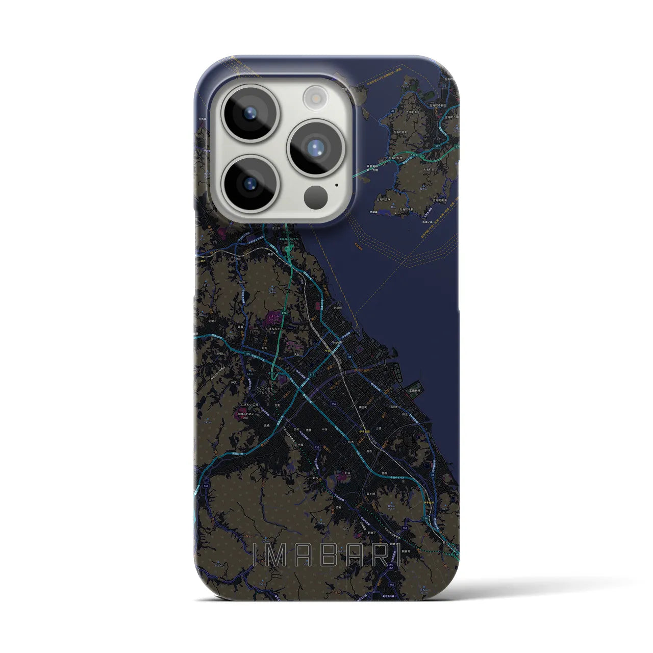 【今治2】地図柄iPhoneケース（バックカバータイプ・ブラック）iPhone 15 Pro 用