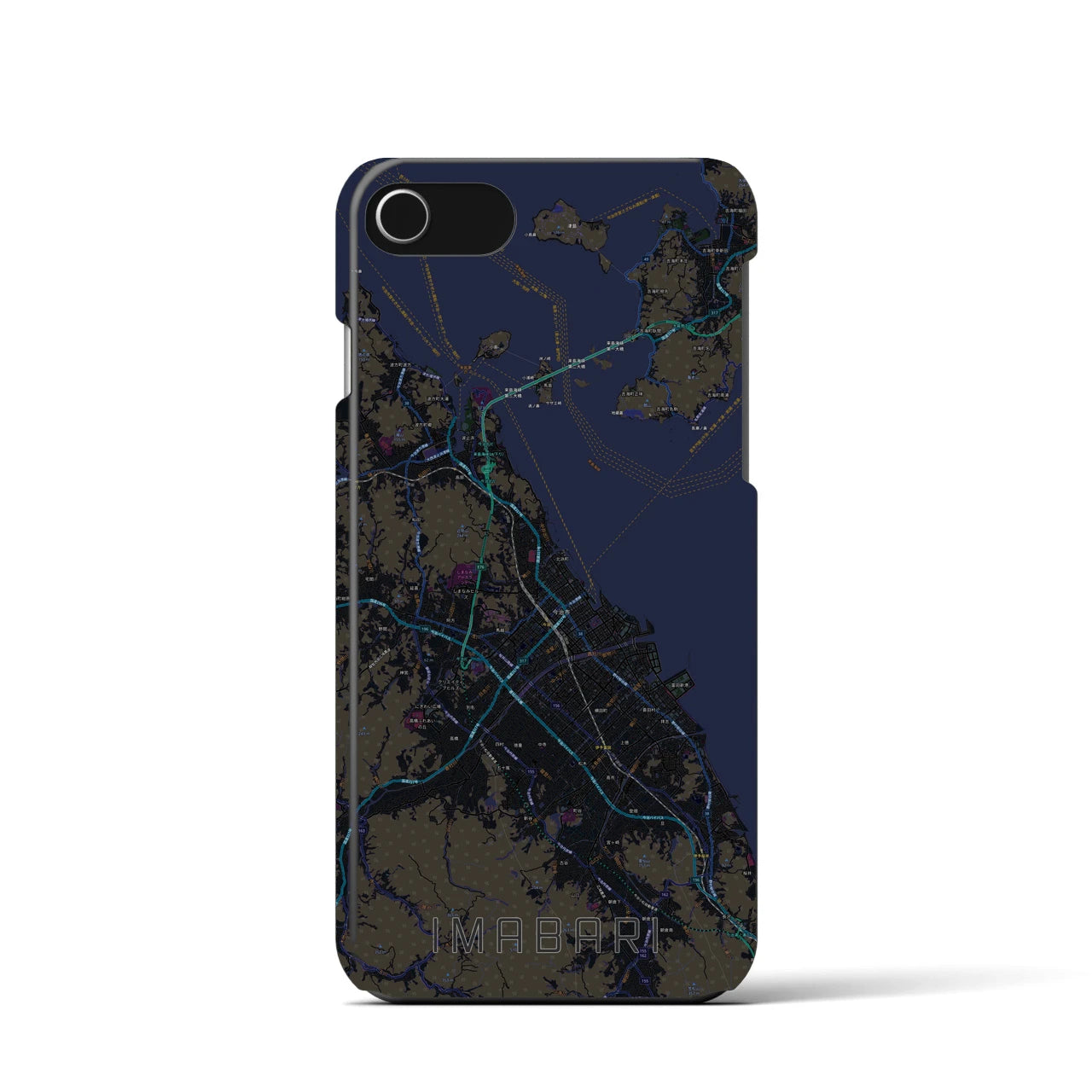 【今治2】地図柄iPhoneケース（バックカバータイプ・ブラック）iPhone SE（第3 / 第2世代） / 8 / 7 / 6s / 6 用