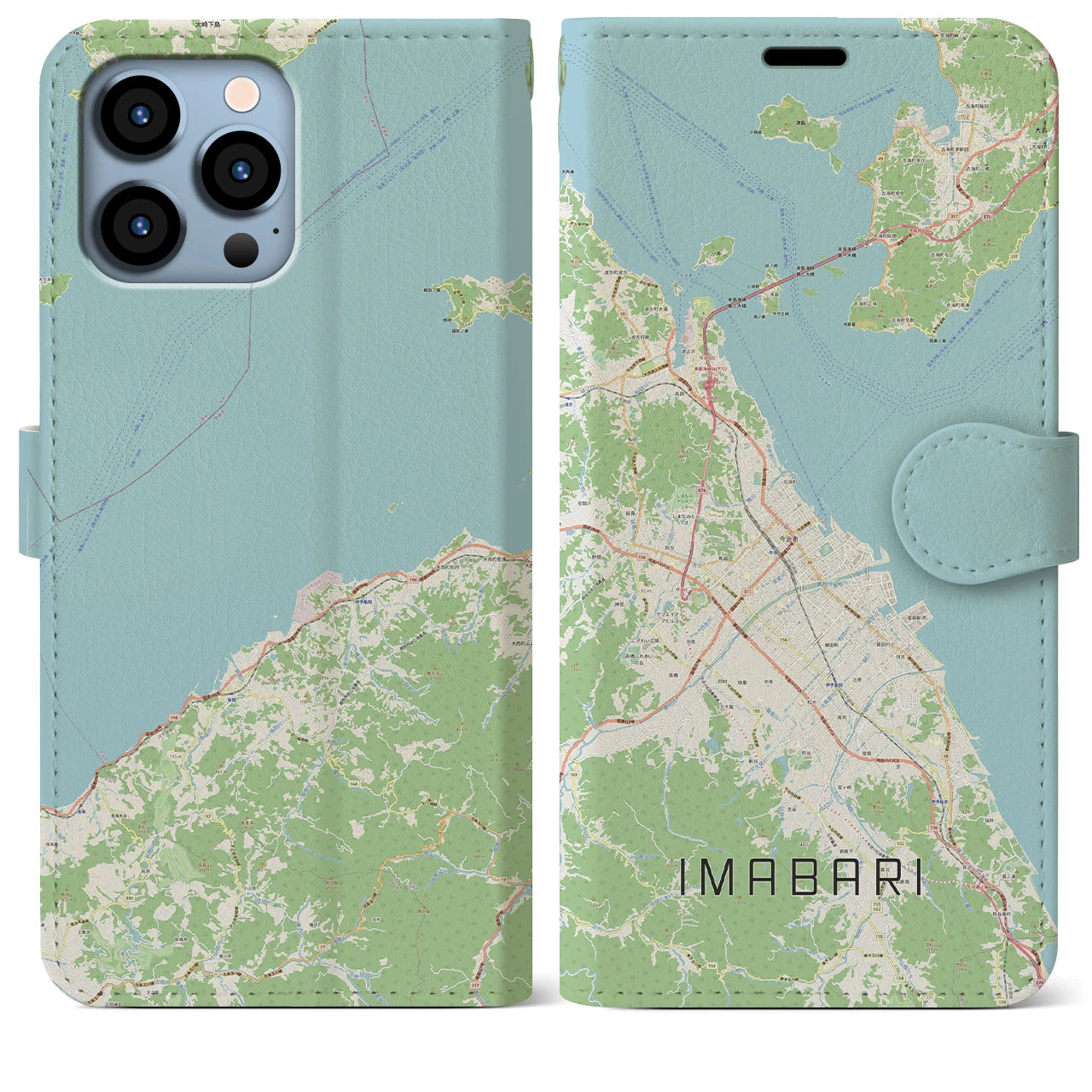 【今治2】地図柄iPhoneケース（手帳両面タイプ・ナチュラル）iPhone 13 Pro Max 用