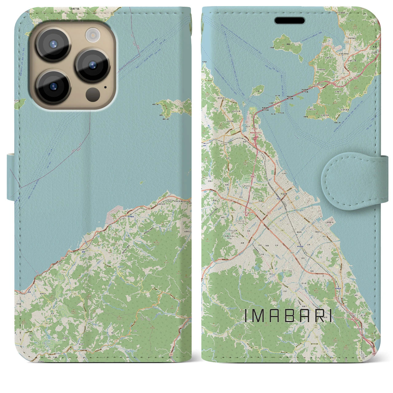 【今治2】地図柄iPhoneケース（手帳両面タイプ・ナチュラル）iPhone 14 Pro Max 用