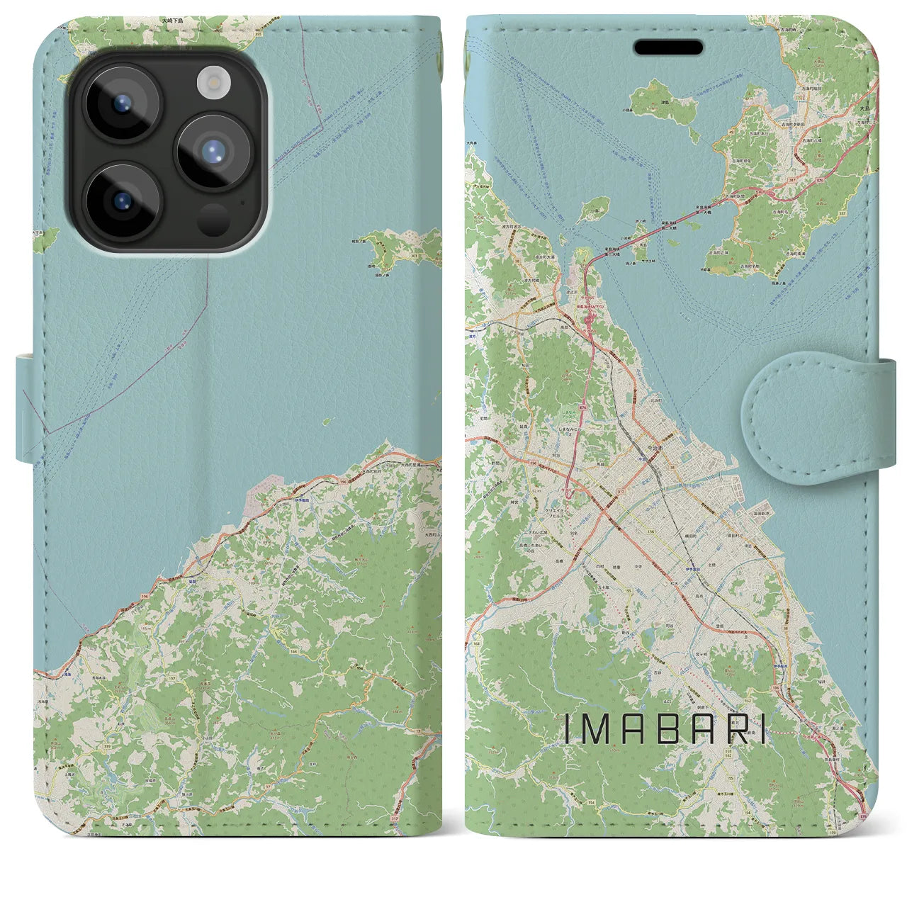 【今治2】地図柄iPhoneケース（手帳両面タイプ・ナチュラル）iPhone 15 Pro Max 用