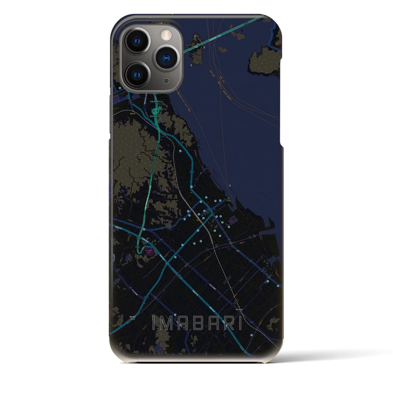 【今治】地図柄iPhoneケース（バックカバータイプ・ブラック）iPhone 11 Pro Max 用
