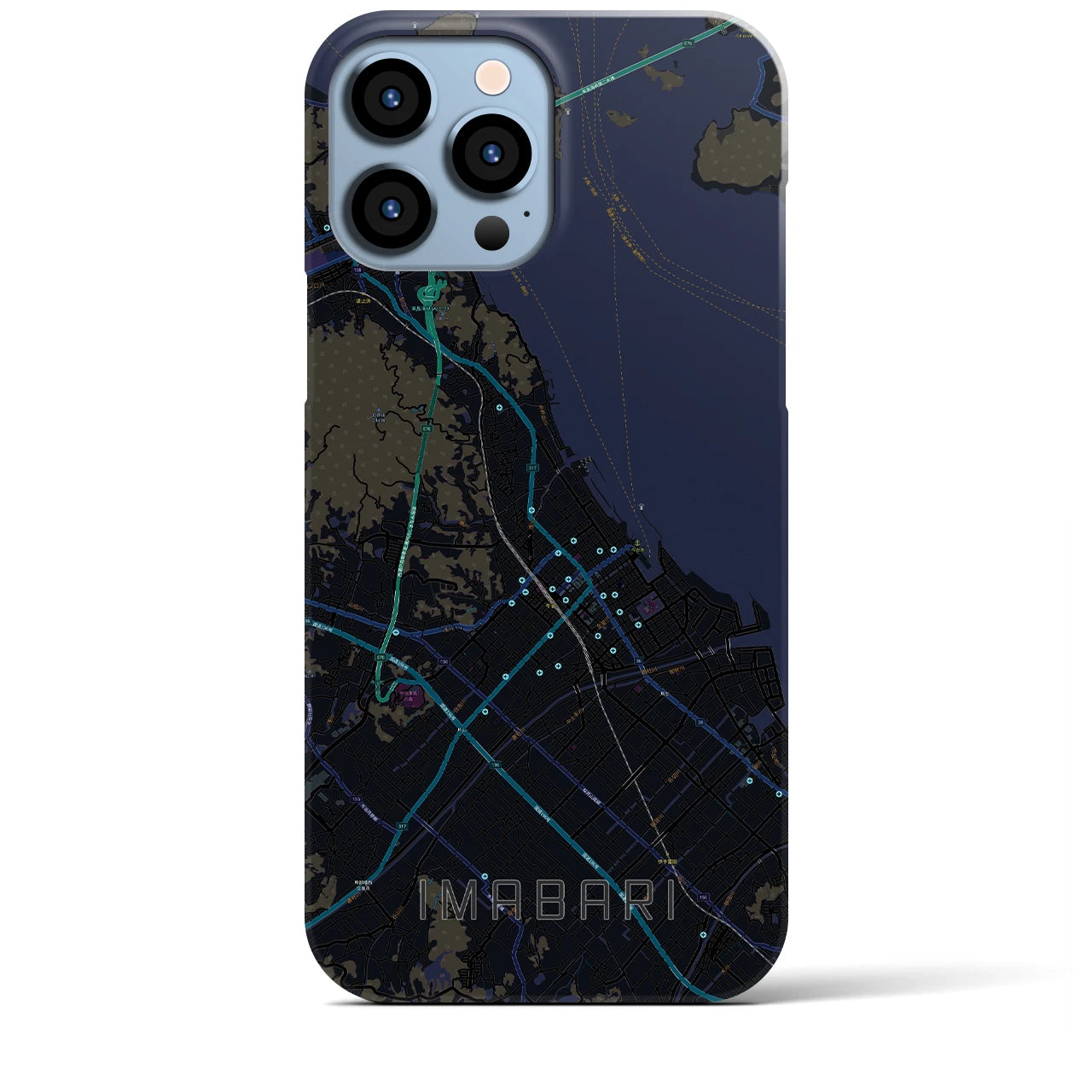 【今治】地図柄iPhoneケース（バックカバータイプ・ブラック）iPhone 13 Pro Max 用