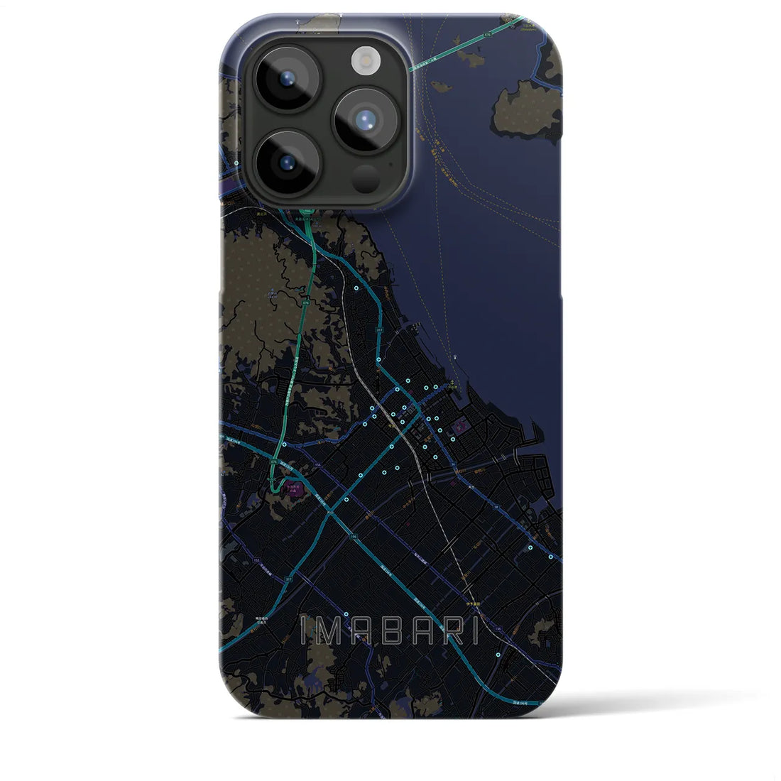 【今治】地図柄iPhoneケース（バックカバータイプ・ブラック）iPhone 15 Pro Max 用
