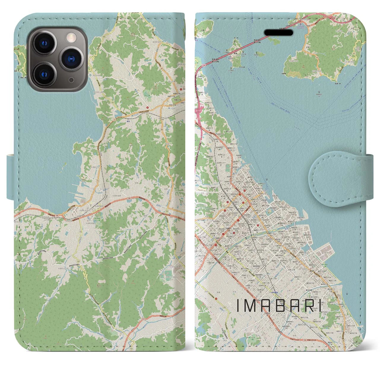 【今治】地図柄iPhoneケース（手帳両面タイプ・ナチュラル）iPhone 11 Pro Max 用