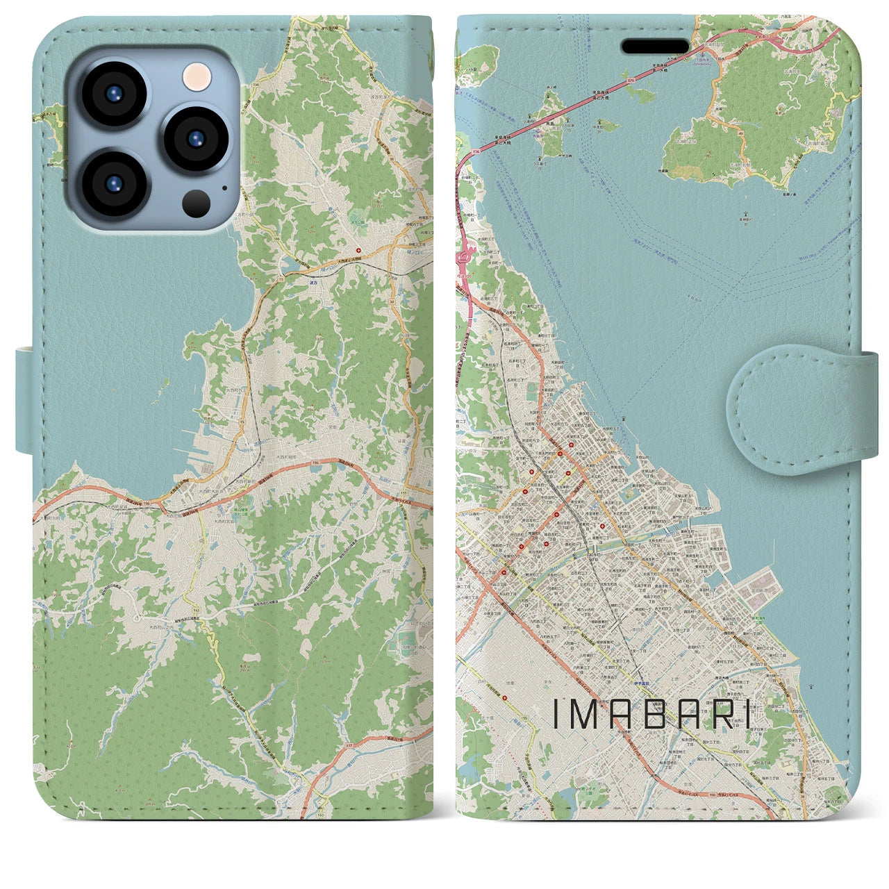 【今治】地図柄iPhoneケース（手帳両面タイプ・ナチュラル）iPhone 13 Pro Max 用