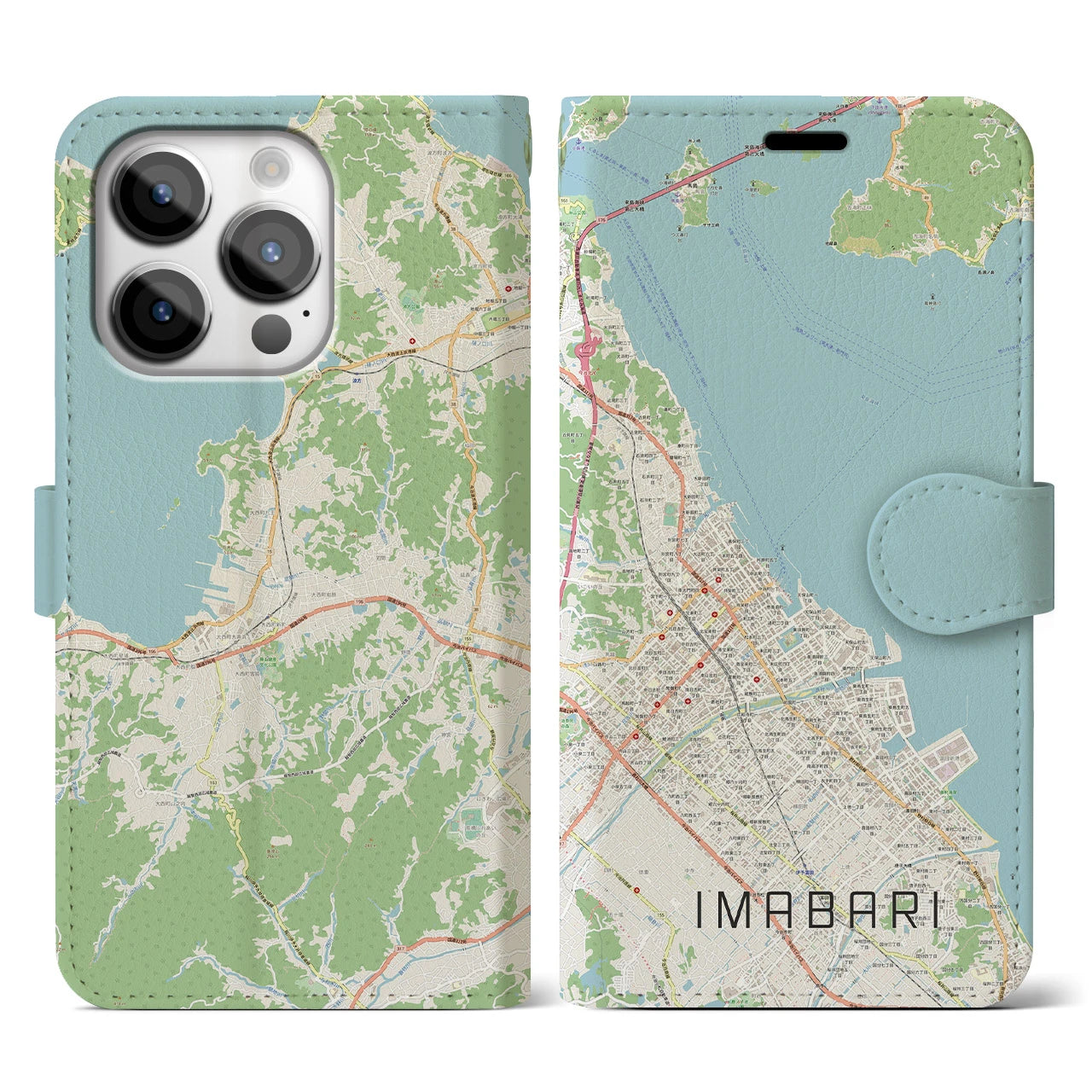 【今治】地図柄iPhoneケース（手帳両面タイプ・ナチュラル）iPhone 14 Pro 用