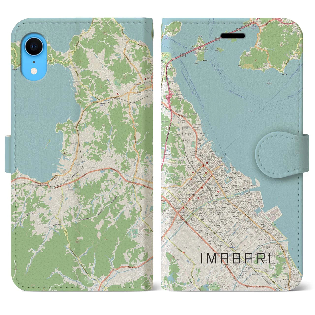 【今治】地図柄iPhoneケース（手帳両面タイプ・ナチュラル）iPhone XR 用