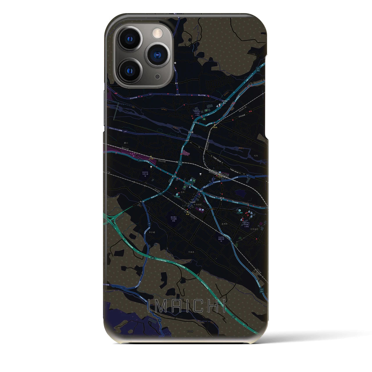 【今市】地図柄iPhoneケース（バックカバータイプ・ブラック）iPhone 11 Pro Max 用