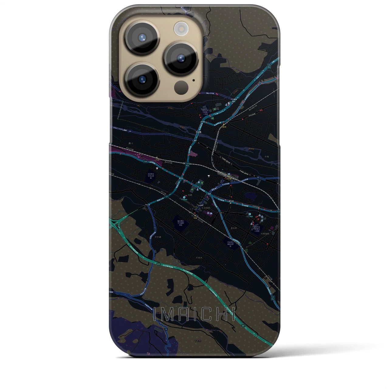 【今市】地図柄iPhoneケース（バックカバータイプ・ブラック）iPhone 14 Pro Max 用