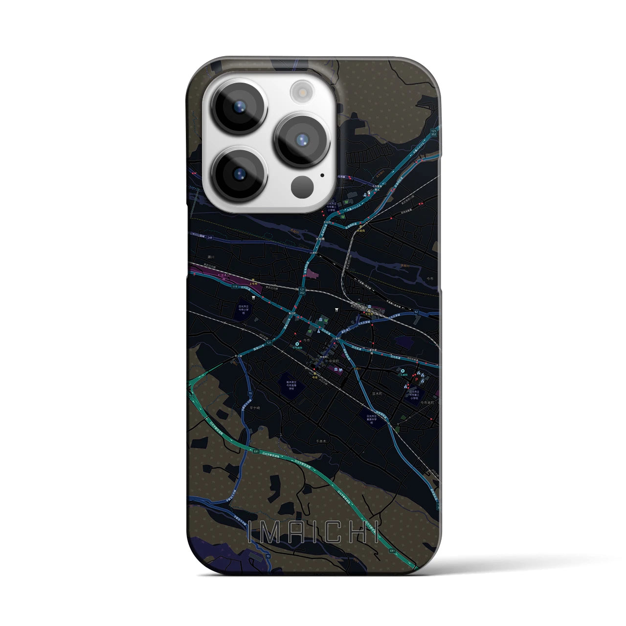 【今市】地図柄iPhoneケース（バックカバータイプ・ブラック）iPhone 14 Pro 用