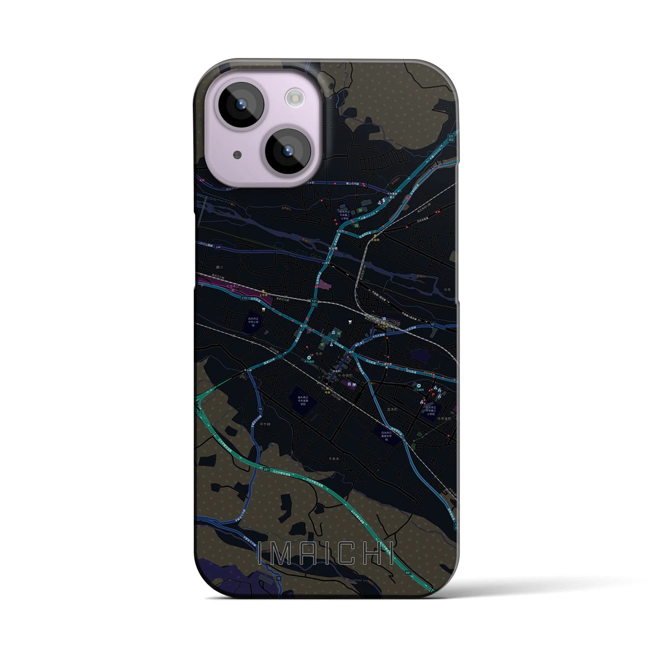 【今市】地図柄iPhoneケース（バックカバータイプ・ブラック）iPhone 14 用