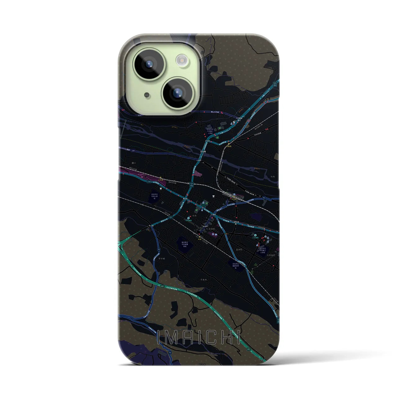 【今市】地図柄iPhoneケース（バックカバータイプ・ブラック）iPhone 15 用