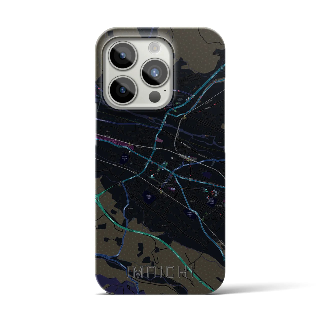 【今市】地図柄iPhoneケース（バックカバータイプ・ブラック）iPhone 15 Pro 用