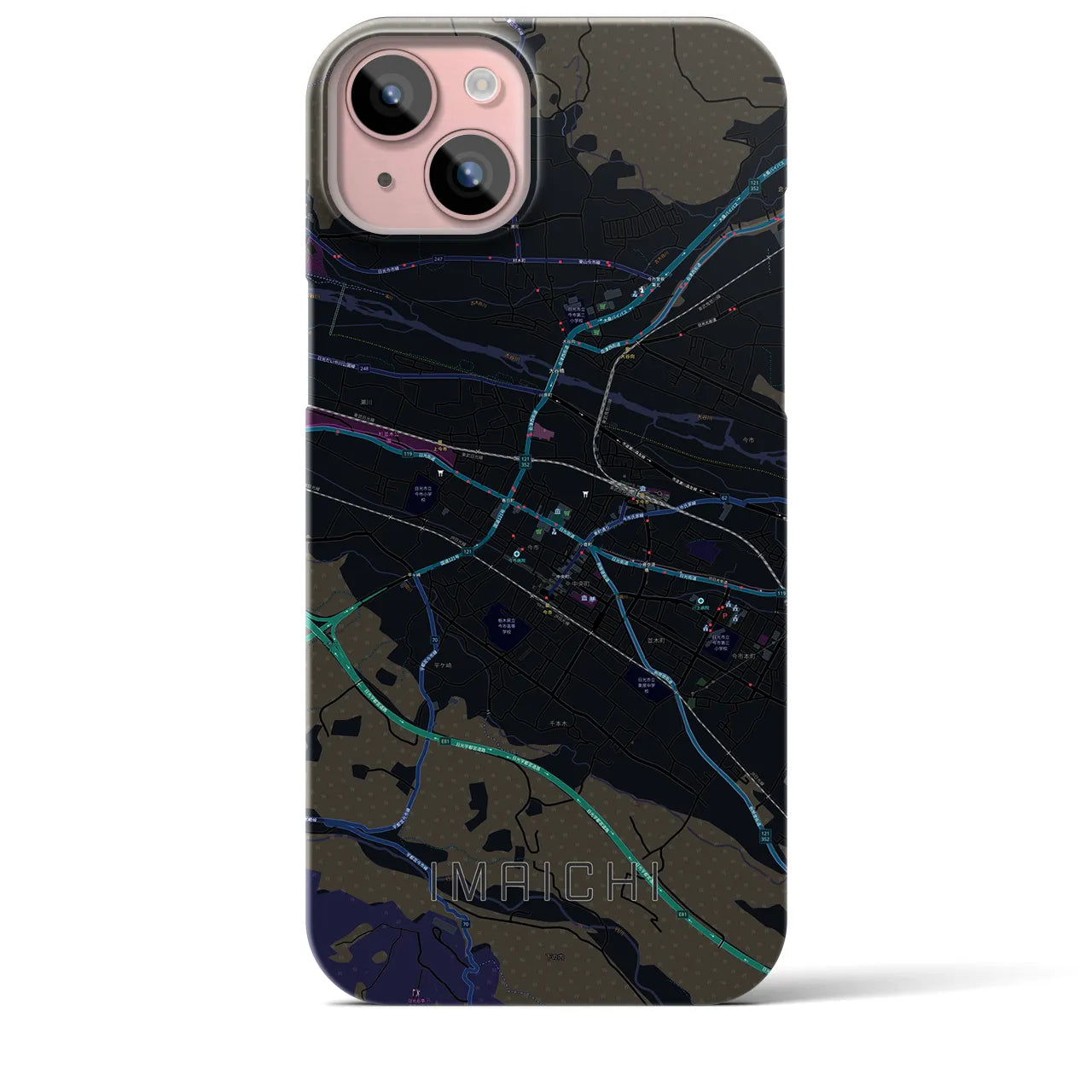 【今市】地図柄iPhoneケース（バックカバータイプ・ブラック）iPhone 15 Plus 用