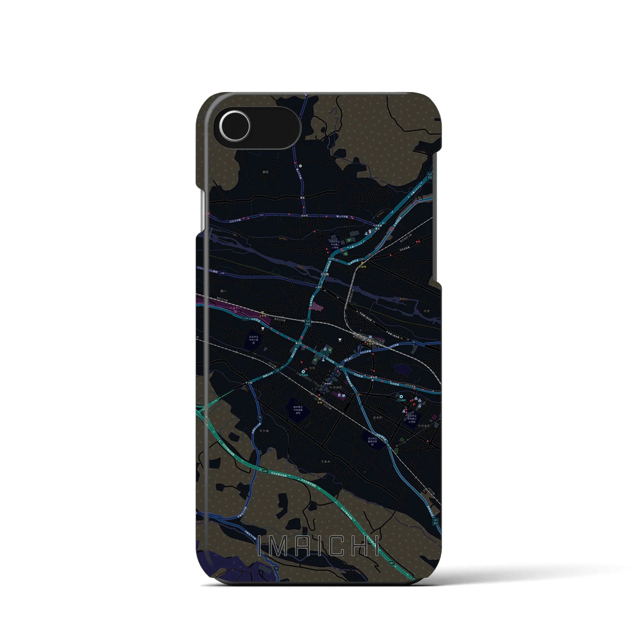 【今市】地図柄iPhoneケース（バックカバータイプ・ブラック）iPhone SE（第3 / 第2世代） / 8 / 7 / 6s / 6 用