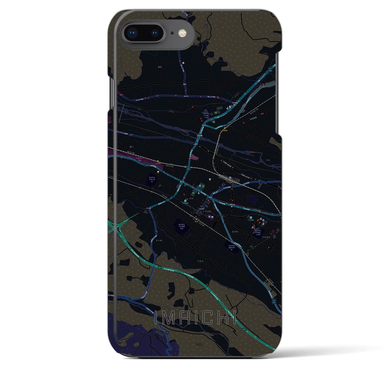 【今市】地図柄iPhoneケース（バックカバータイプ・ブラック）iPhone 8Plus /7Plus / 6sPlus / 6Plus 用